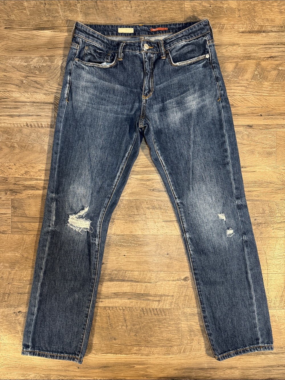 Pilcro “Slim Boyfriend Crop” Faded and Distressed Blue Denim Jeans - Size 27